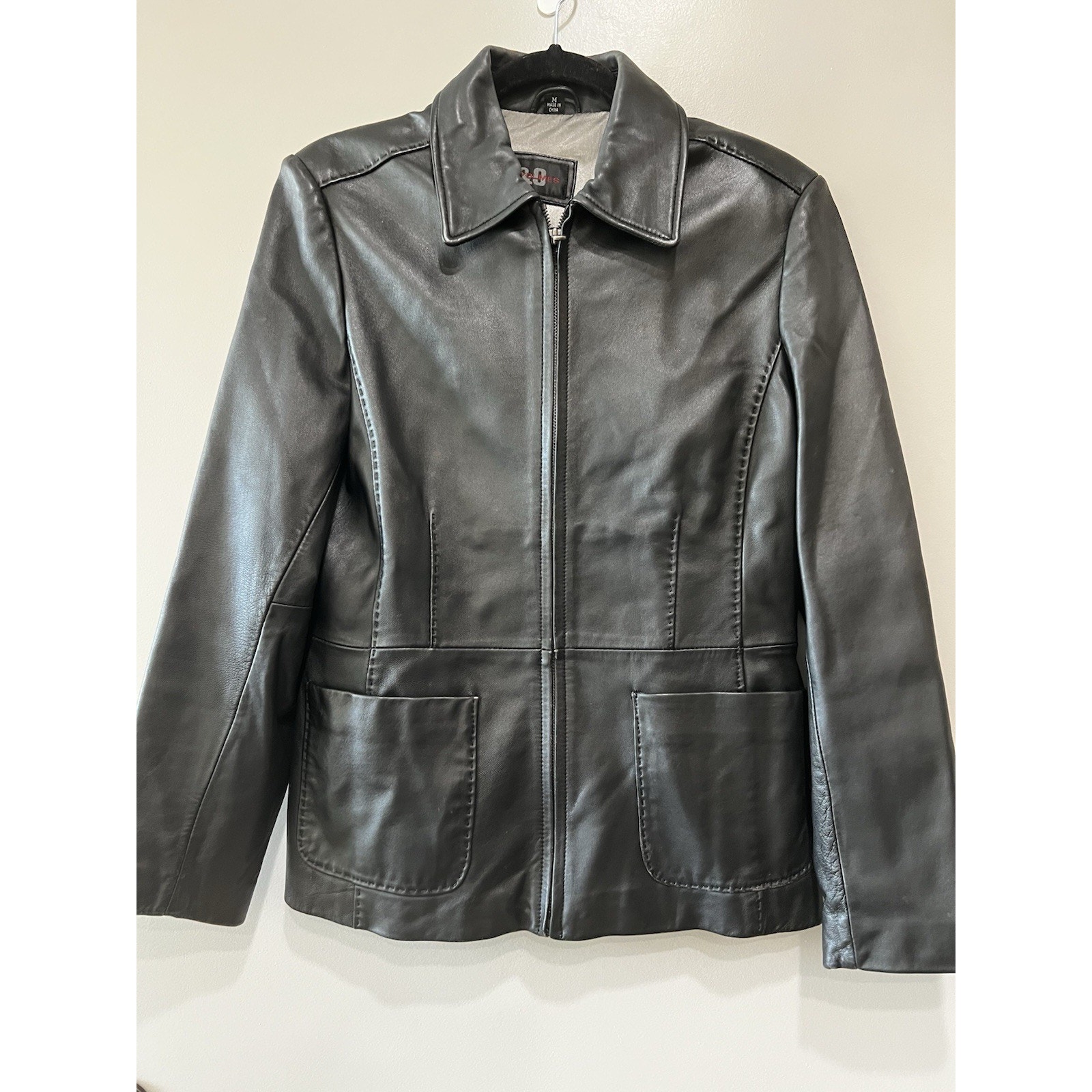 Vintage Reilly Olmes Mens Black Soft Leather Jacket Moto Long Zip Up Medium